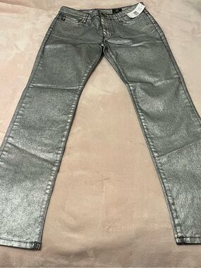 AG Adriano Goldschmied Metallic Silver Boot Cut Jeans
